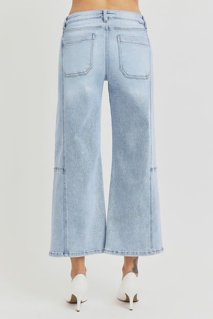 Full Size High Rise Seamed Detail Wide Leg Crop Jeans