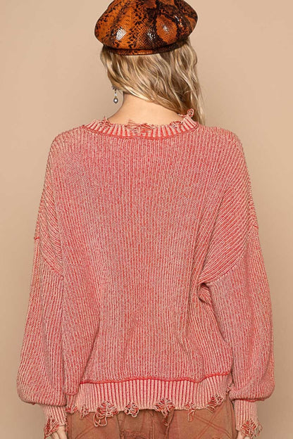 Distressed Washed Drop Shoulder Sweater