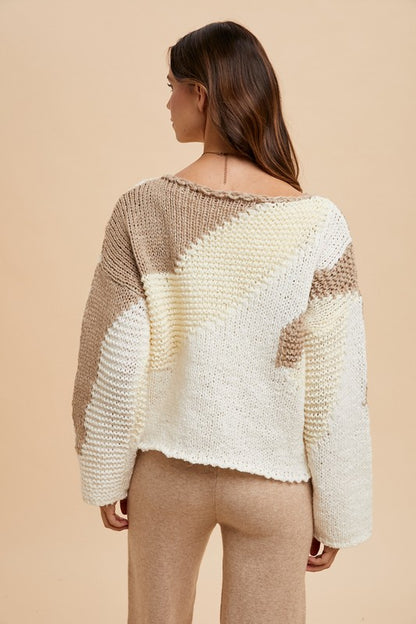 Fawn Color Block Drop Shoulder Sweater