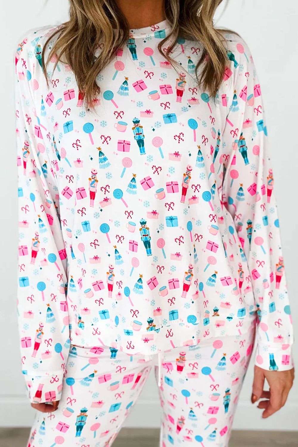 Round Neck Long Sleeve Top and Pants Lounge Set