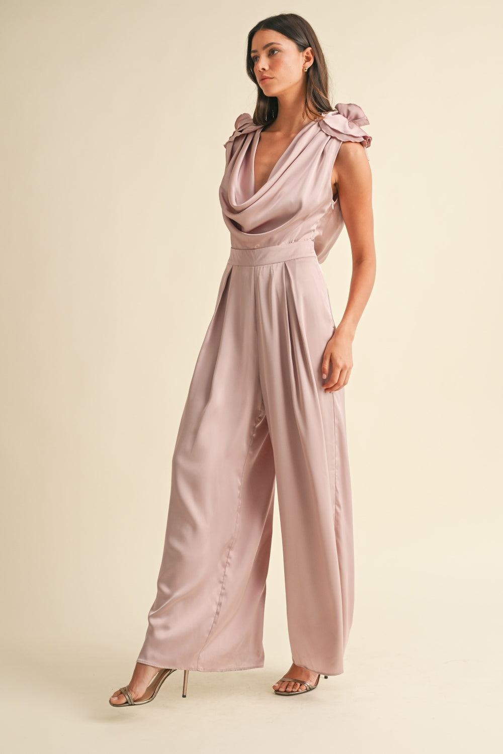 Rose Deep Cowl Neck Jumpsuit