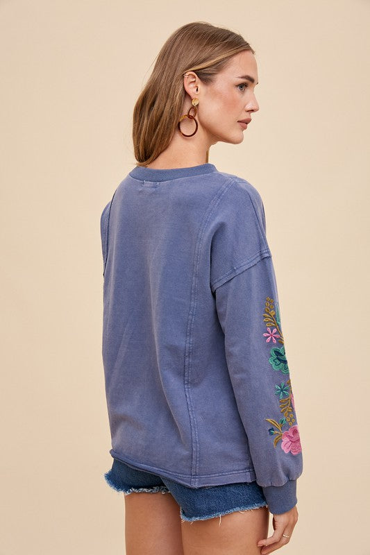 Embroidered Long Sleeve French Terry Top