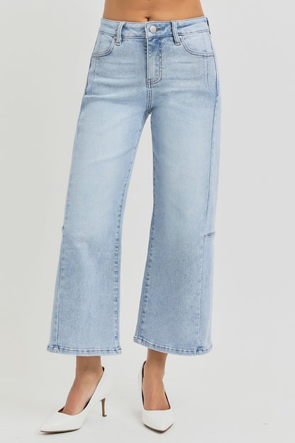 Full Size High Rise Seamed Detail Wide Leg Crop Jeans