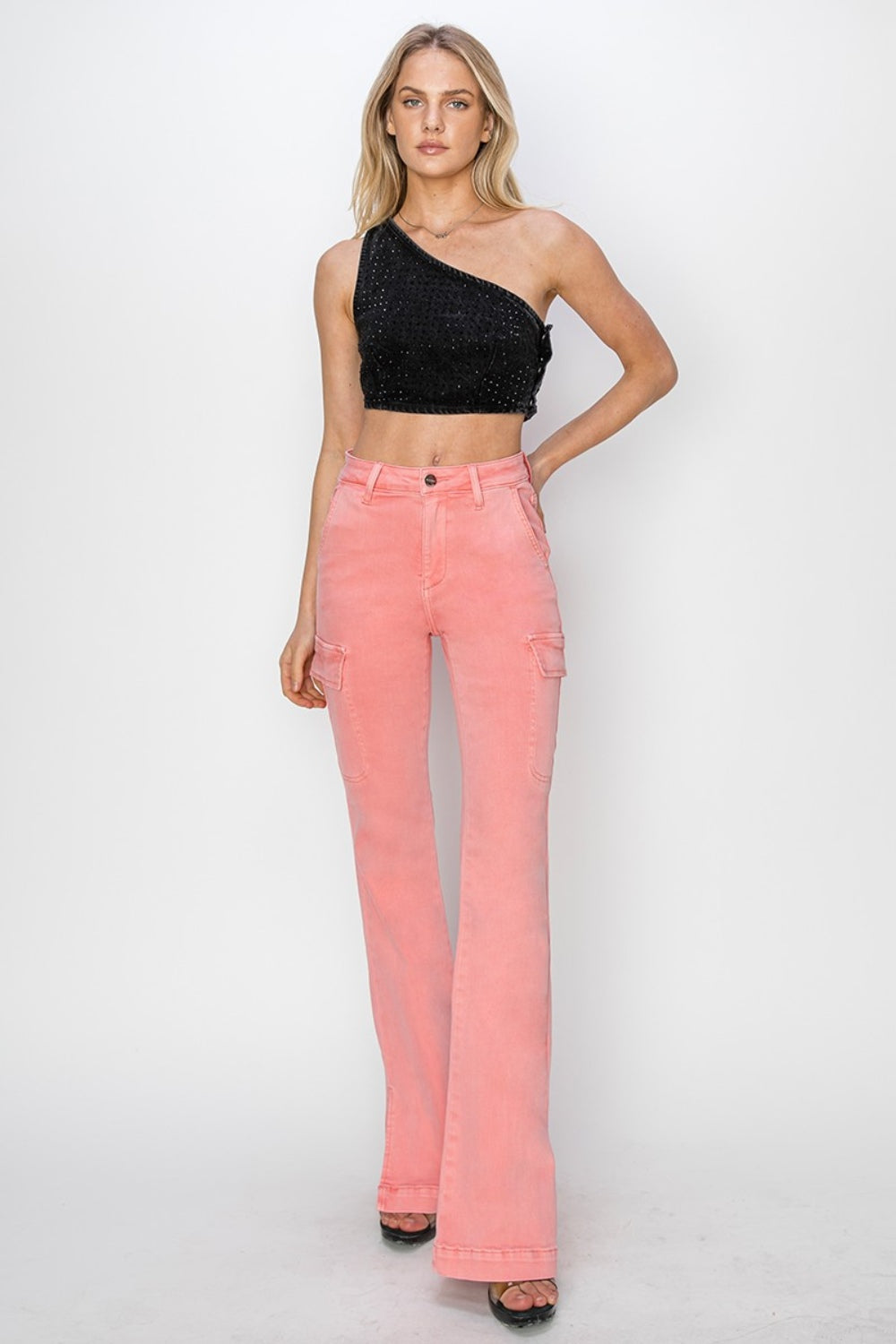 High Rise Side Slit Cargo Bootcut Jeans