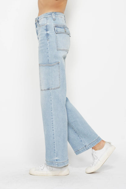 Full Size High Waist Straight Cargo Jeans