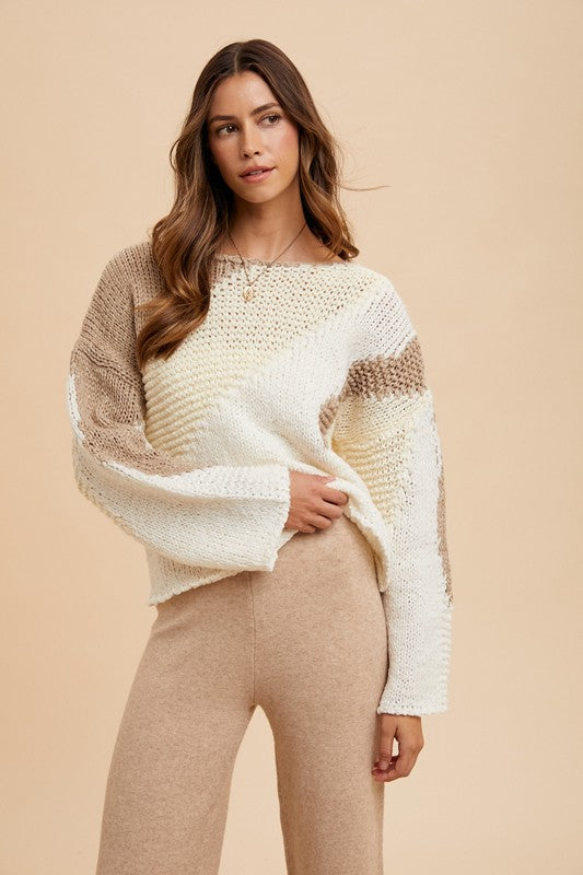 Fawn Color Block Drop Shoulder Sweater