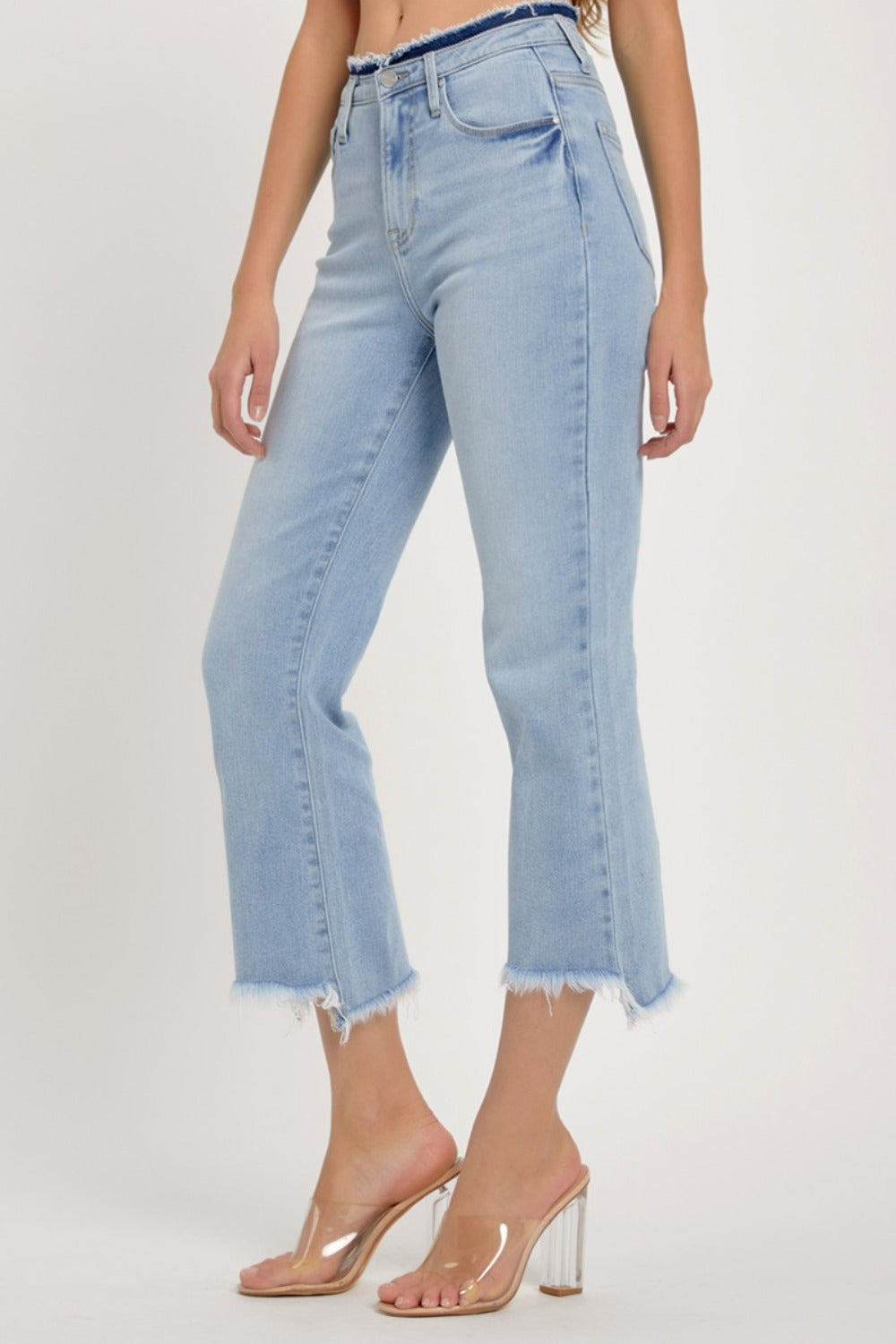 Full Size High Rise Raw Edge Crop Jeans