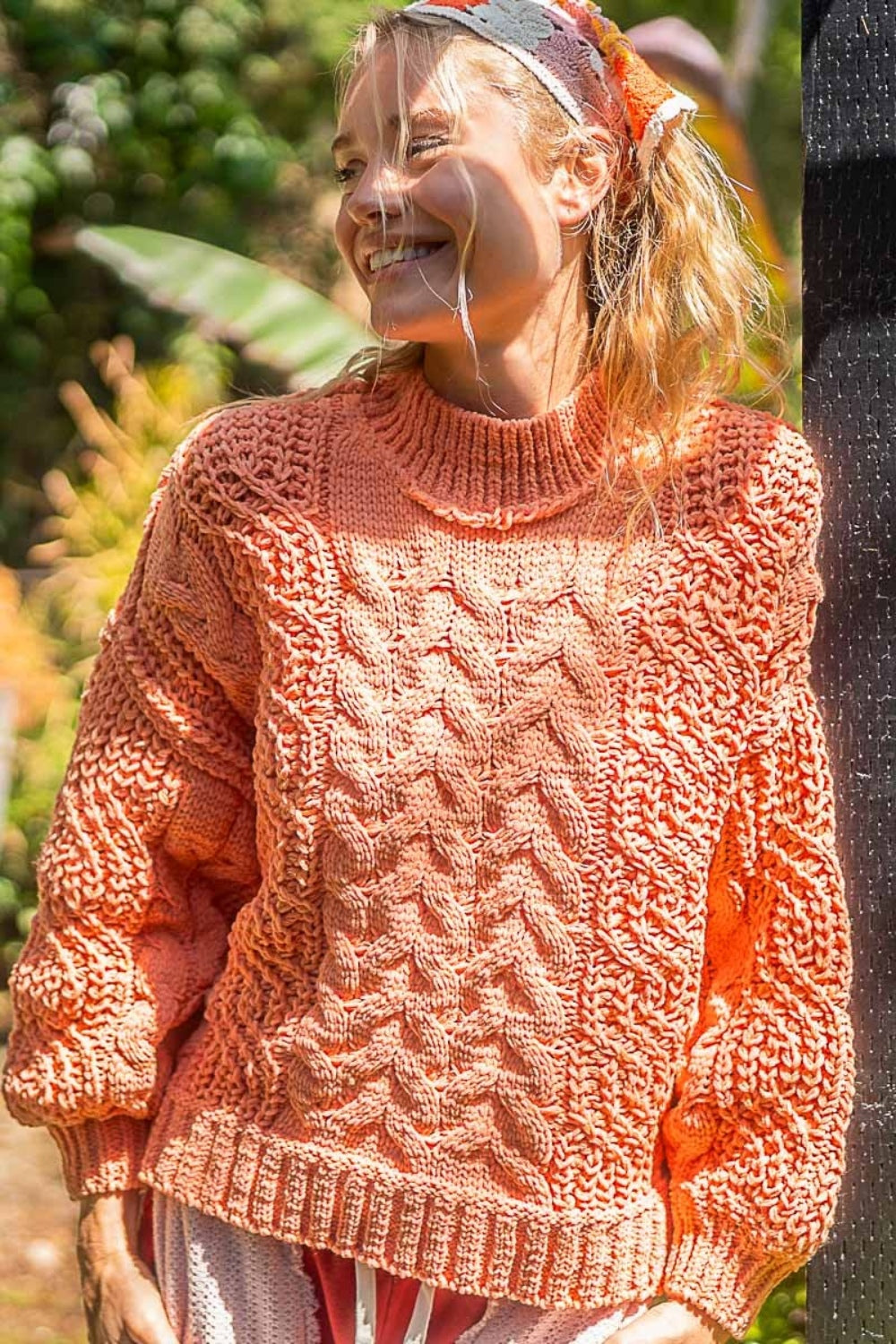 Melon Cable Knit Sweater