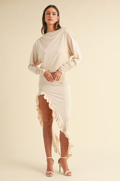 Asymmetric Ruffle Hem Dress