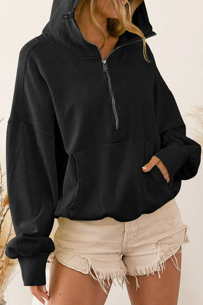 Zip-Up Dropped Shoulder Hoodie