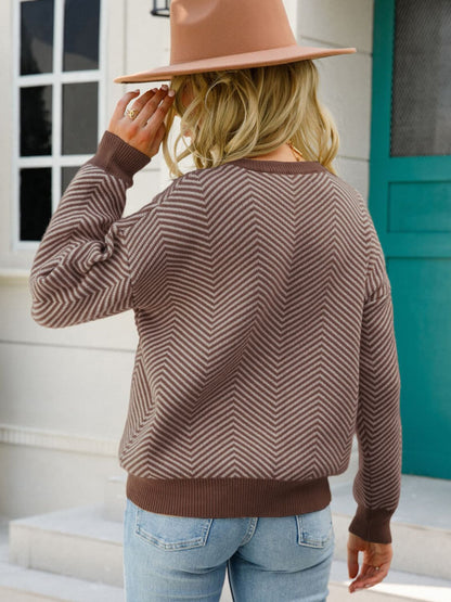 Pea Trim Dropped Shoulder Knit Pullover