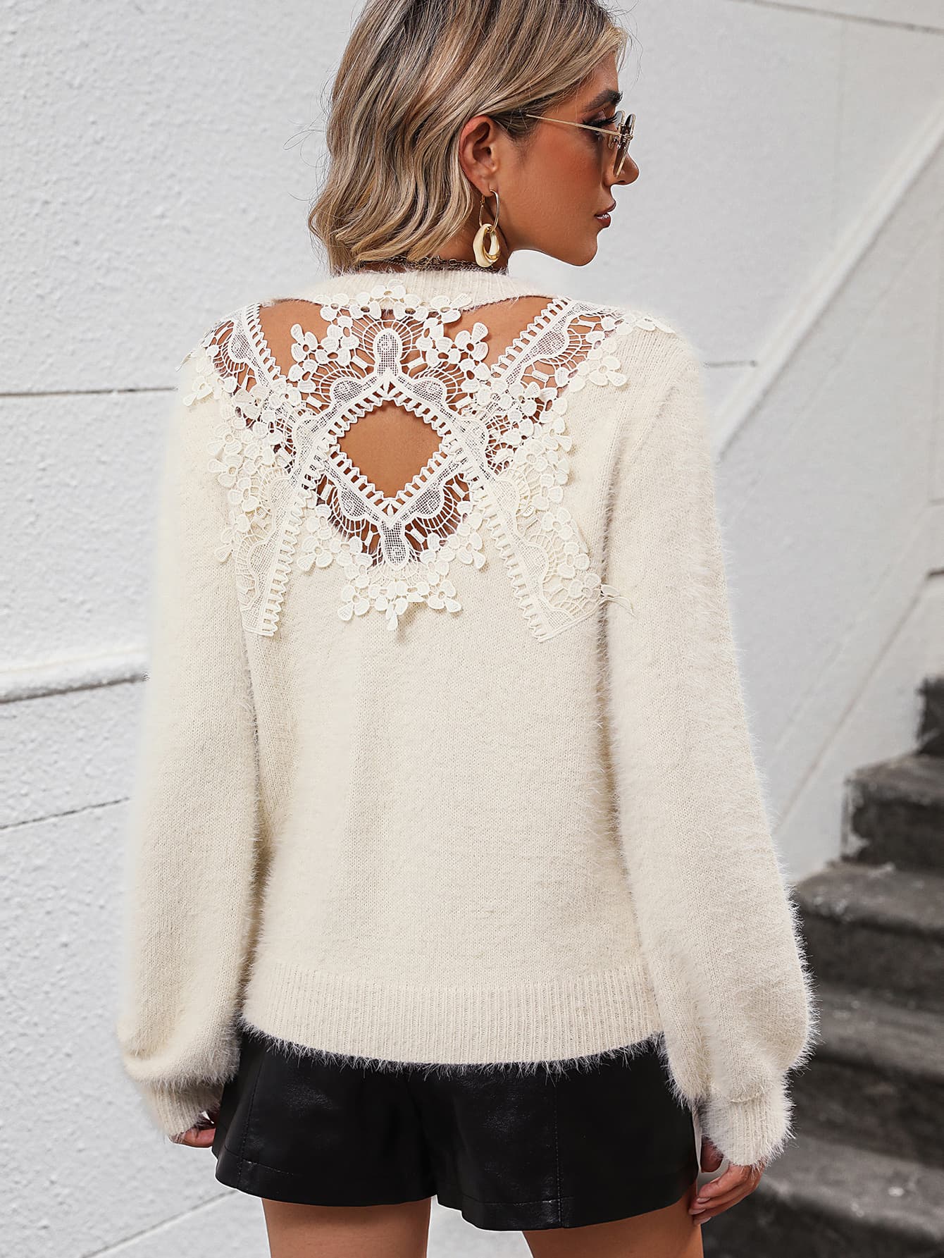 Dove Lace Detail Pullover Sweater
