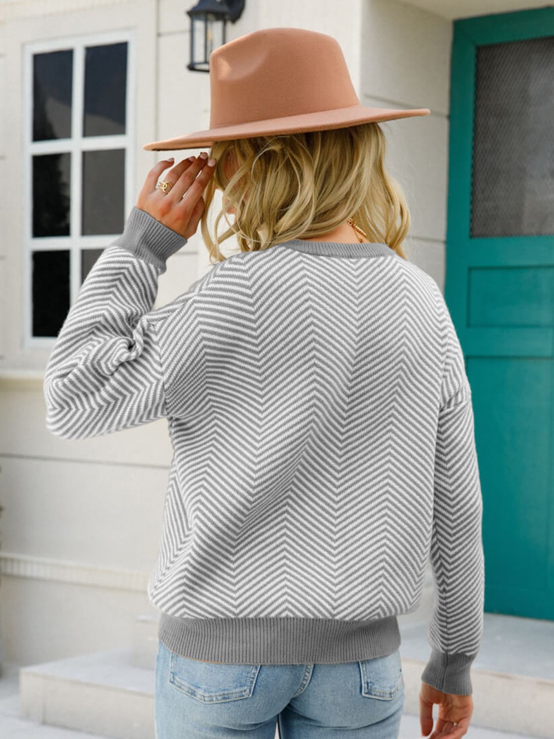 Pea Trim Dropped Shoulder Knit Pullover