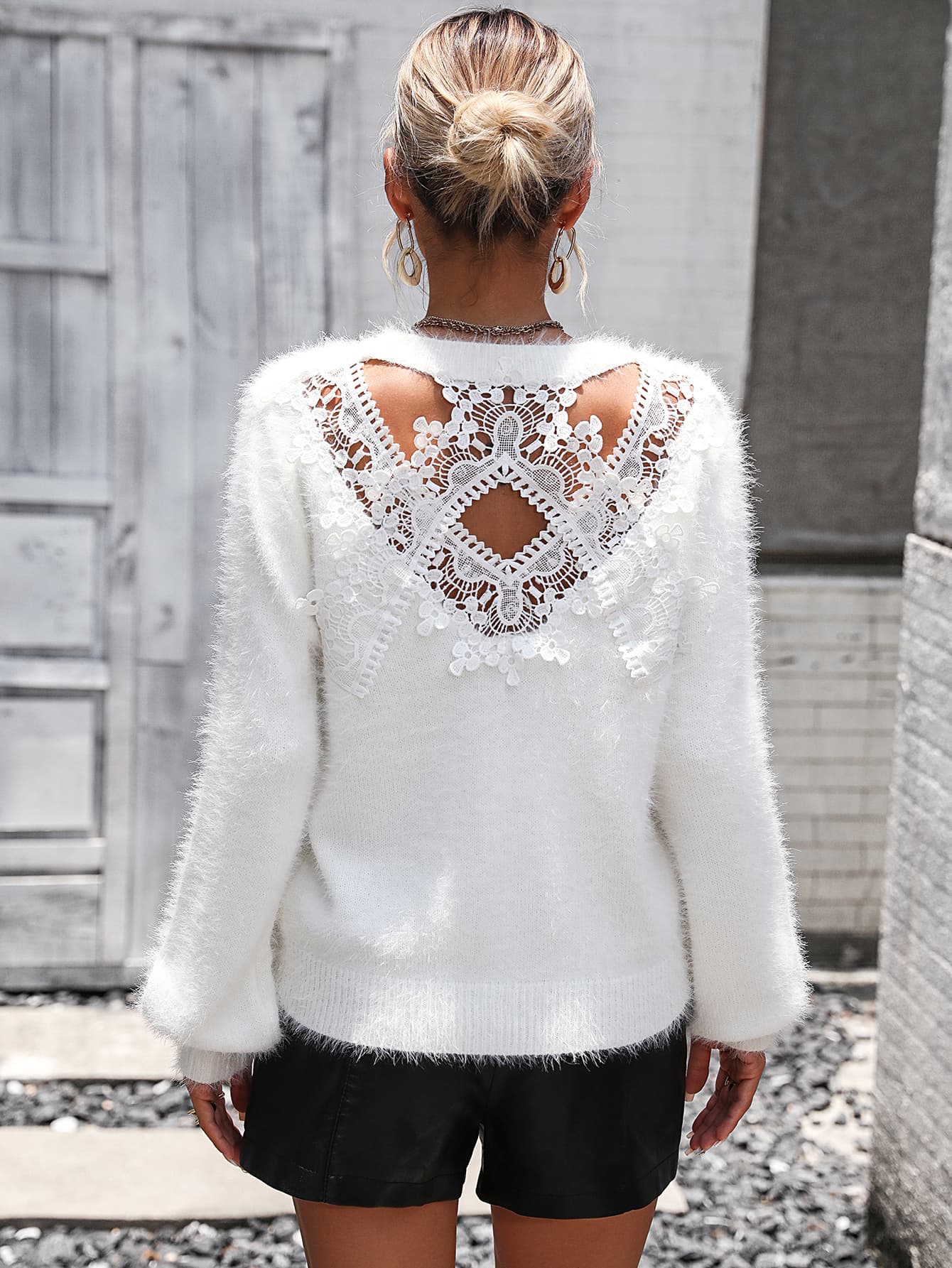 Dove Lace Detail Pullover Sweater